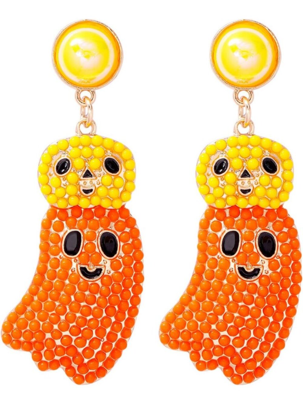 Women's Orange Pumpkin Beaded Costume Skeleton Delicate Halloween Earrings